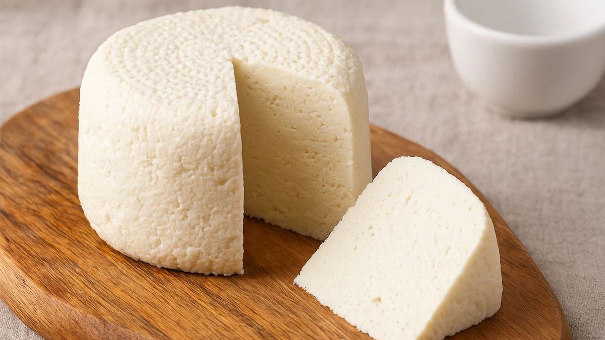 Queijo Frescal Caseiro com Três Ingredientes na Tábua de Madeira